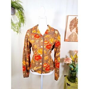 J. Jill Women's Floral Pattern Waffle Texture Jacket Medium NWT